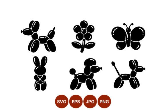 Balloon Animals and Flower Vector Icons