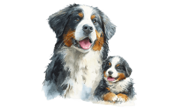 Bernese Mom Puppy Watercolor Art Review