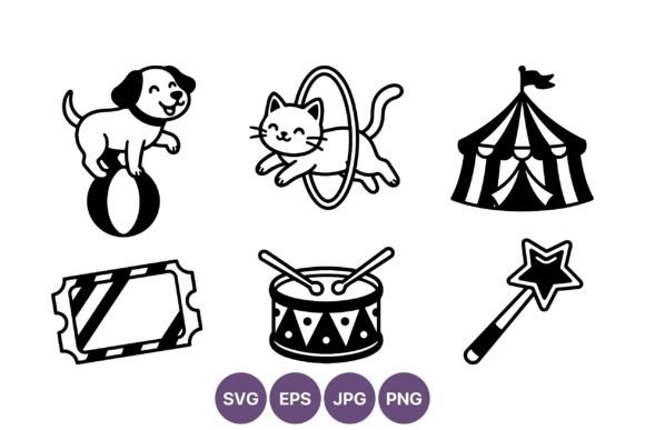 Circus Animal and Tent Vector Icons