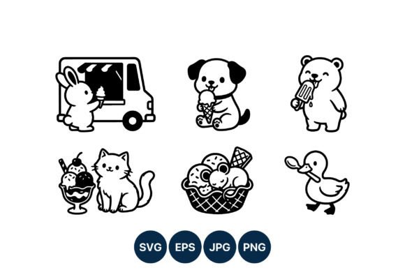Cute Animal Ice Cream Line Art Review
