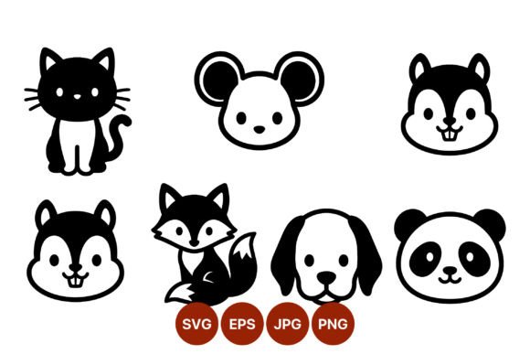 Cute Black White Animal Faces Vector Review