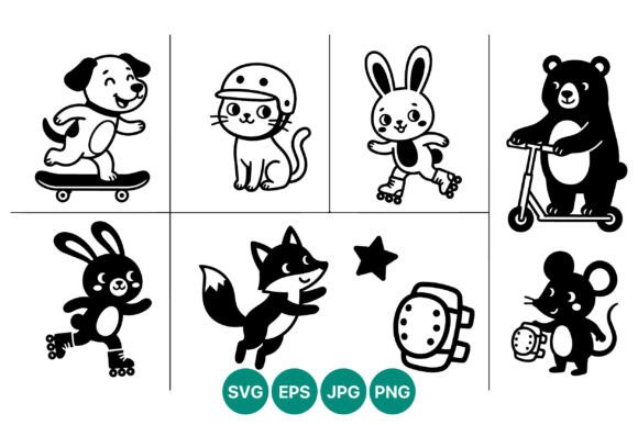 Cute Cartoon Animals on Skates