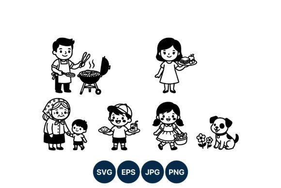 Family Cooking and Walking Vector Review