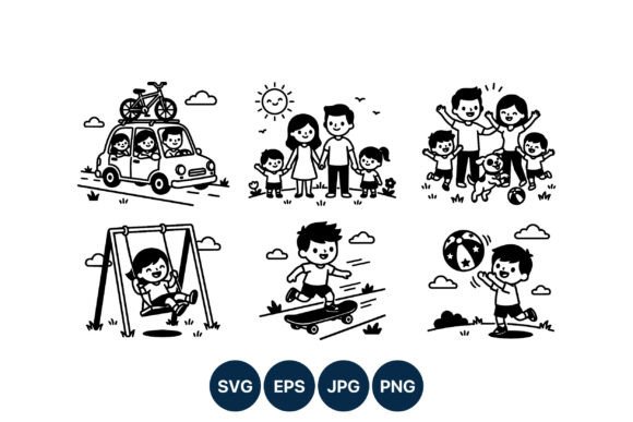 Family Outdoor Play Black White Vector Review