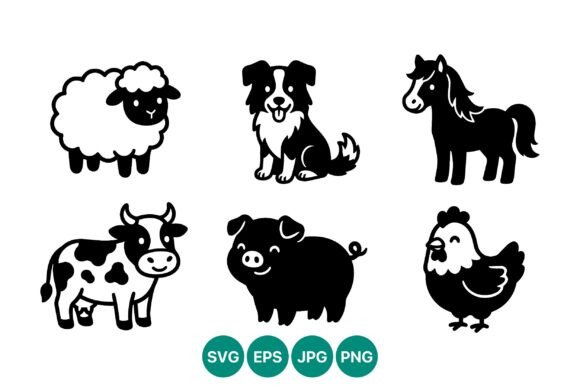 Farm Animal Icons Black White Vector Review