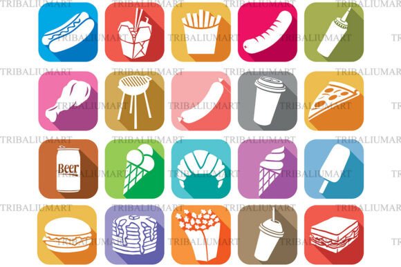 Fast Food Flat Icons Review for Embroidery Projects