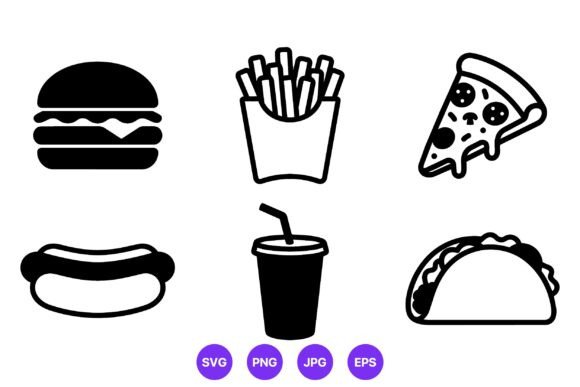 Fast Food Vector Icons Set Black White Review