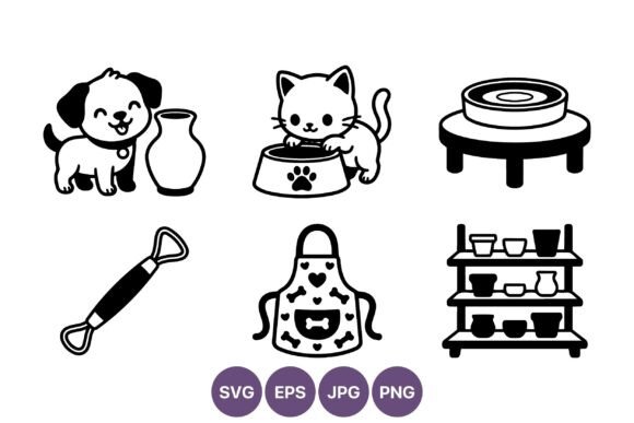 Pet and Kitchen Supply Vector Icons
