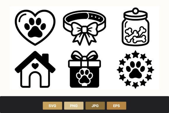 Pet Icons Paw Heart Collar Bow Bones