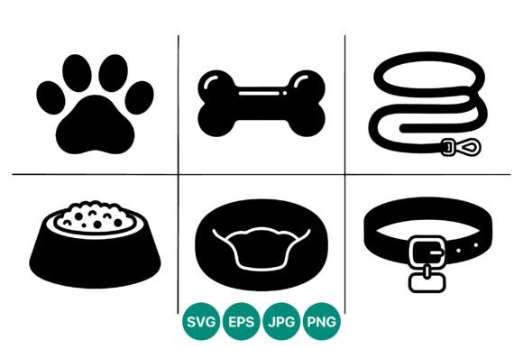 Pet Paw Bone Leash Food Bowl Collar Embroidery Design