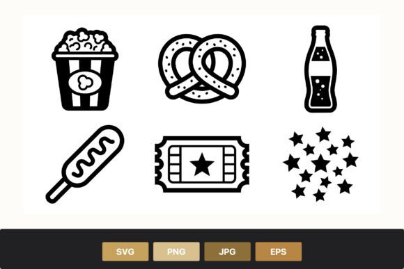 Popcorn Pretzel Soda Movie Ticket Icons Review