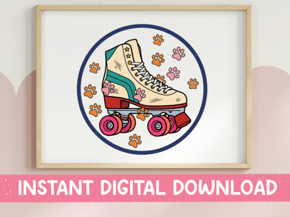 Retro Roller Skate with Paw Prints Print