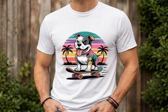 Retro Sunset Skateboarding Bulldog PNG Review